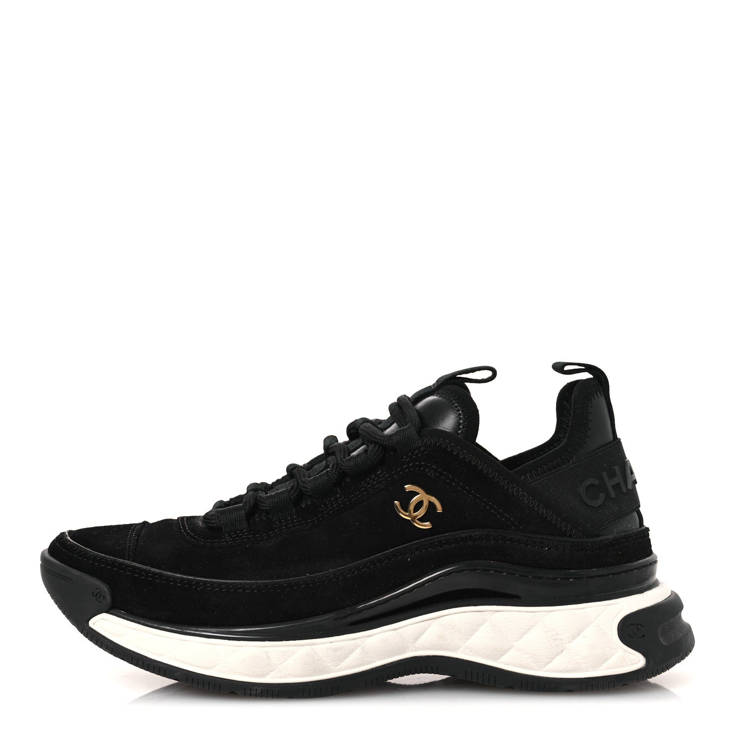 Chanel Suede Calfskin Nylon Grosgrain CC Sneakers 36 Black 1 of 10
