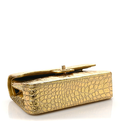 Chanel Metallic Calfskin Crocodile Embossed Cocodile Small Double Flap Gold 3 of 8
