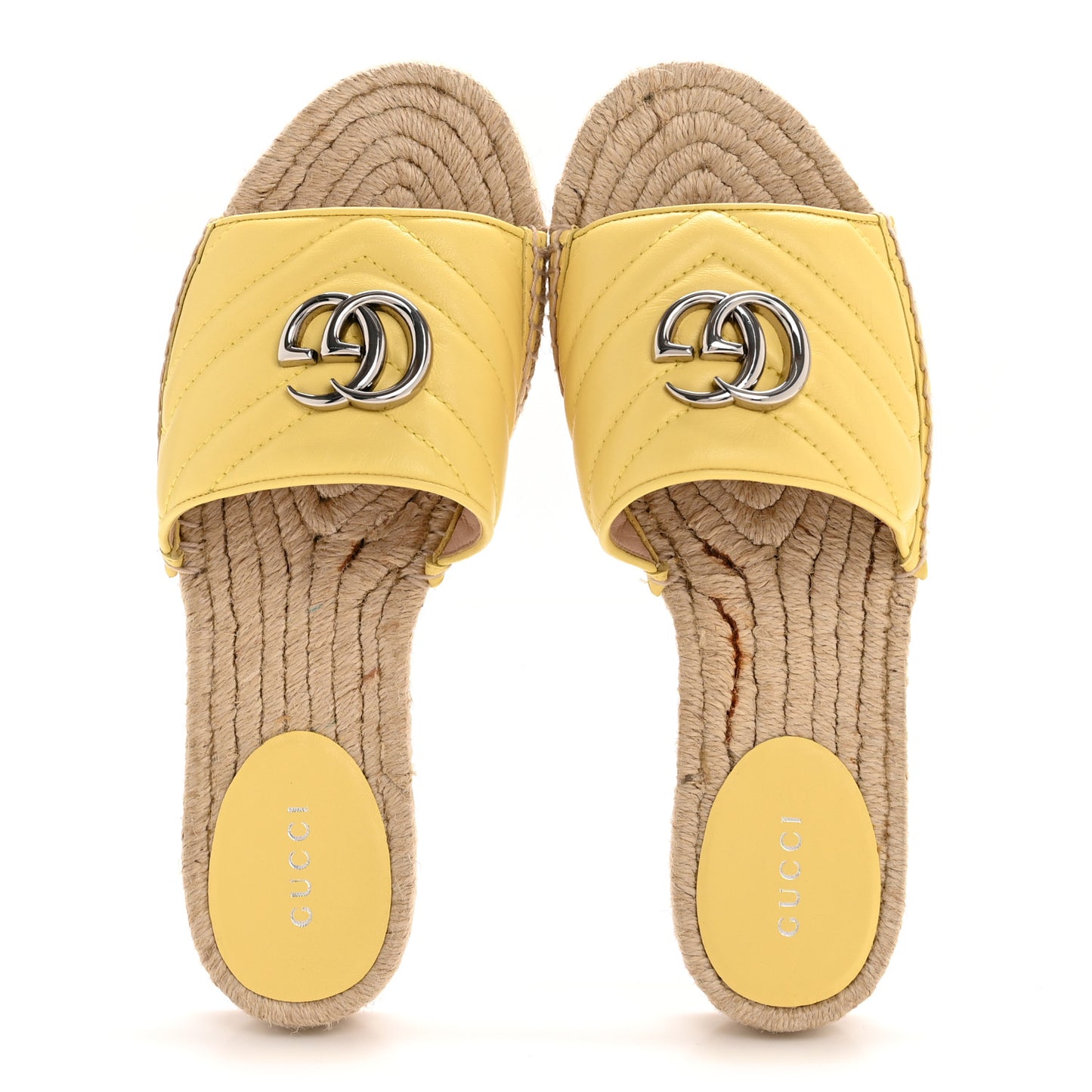 Nappa Matelasse GG Marmont Espadrille Slide Sandals 37.5 Yellow