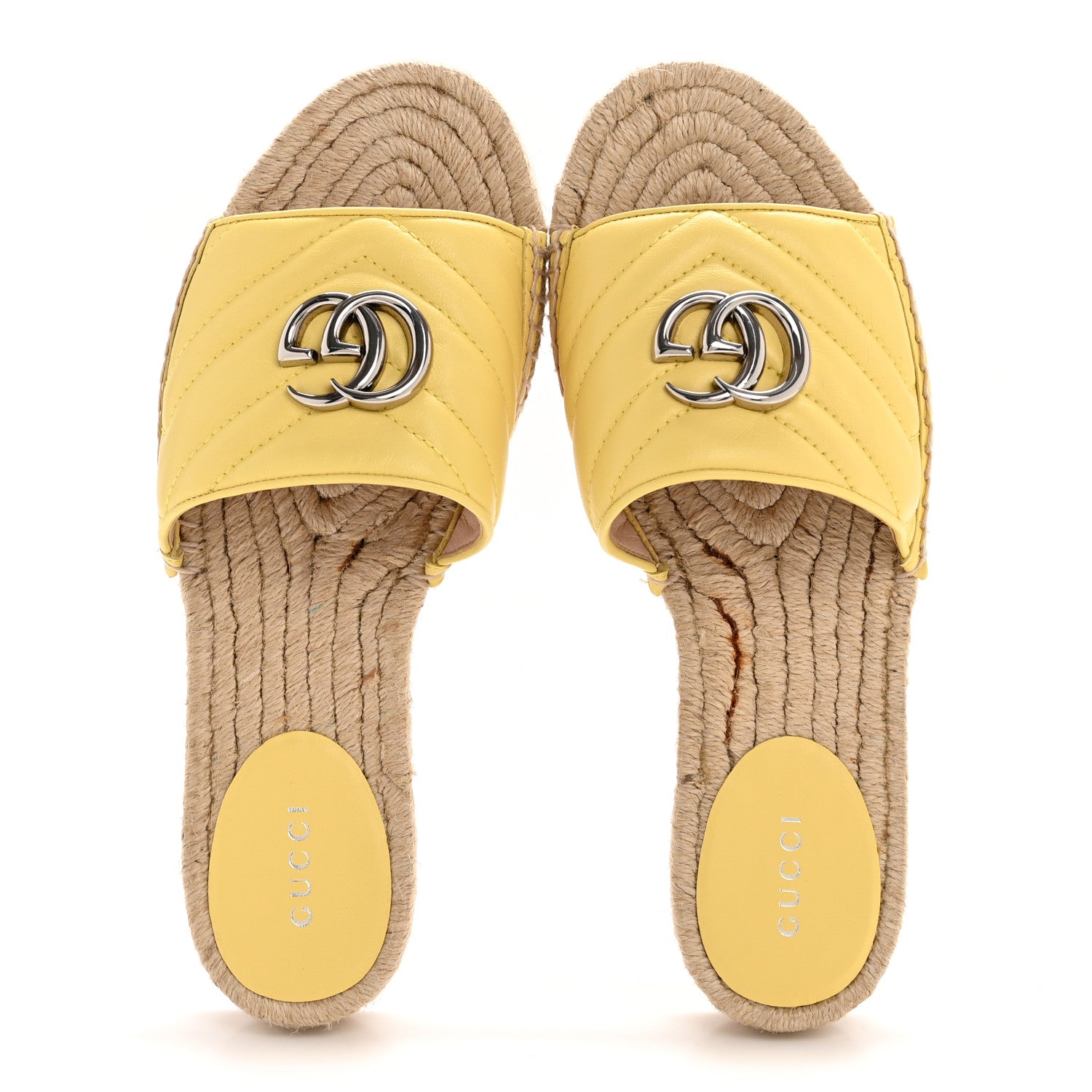 Gucci Nappa Matelasse GG Marmont Espadrille Slide Sandals 37.5 Yellow 2 of 10