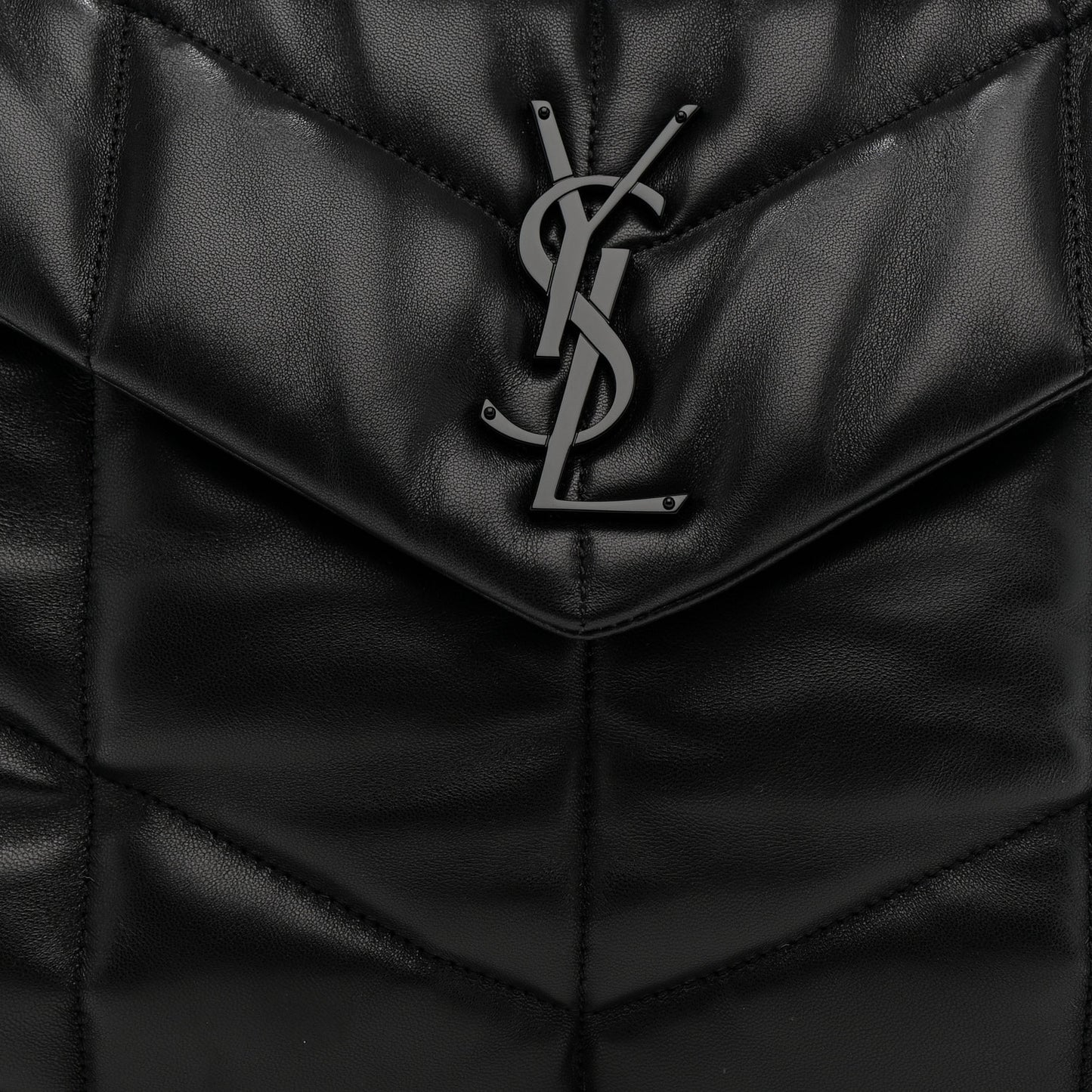 Lambskin Quilted Monogram Monochrome Medium Loulou Puffer Chain Satchel Black