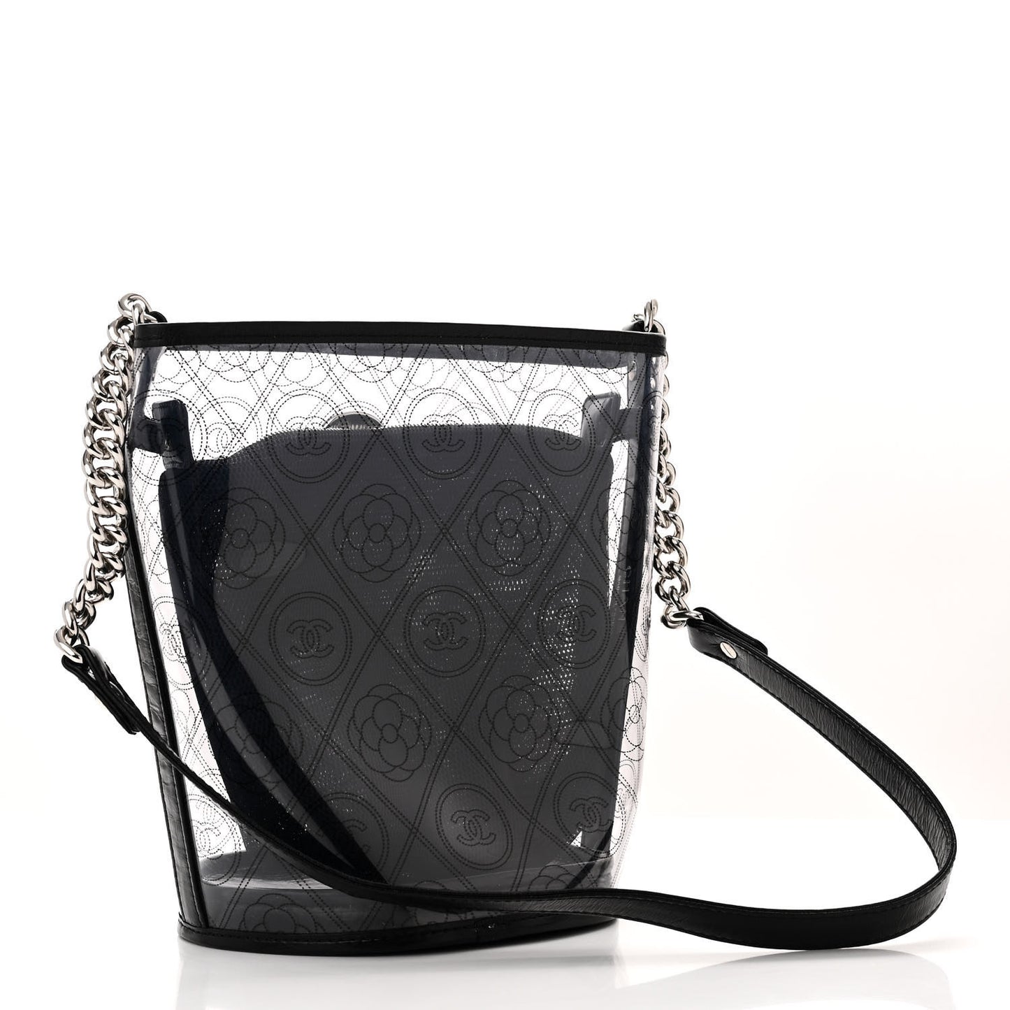 Crumpled Calfskin PVC Bucket Bag Black