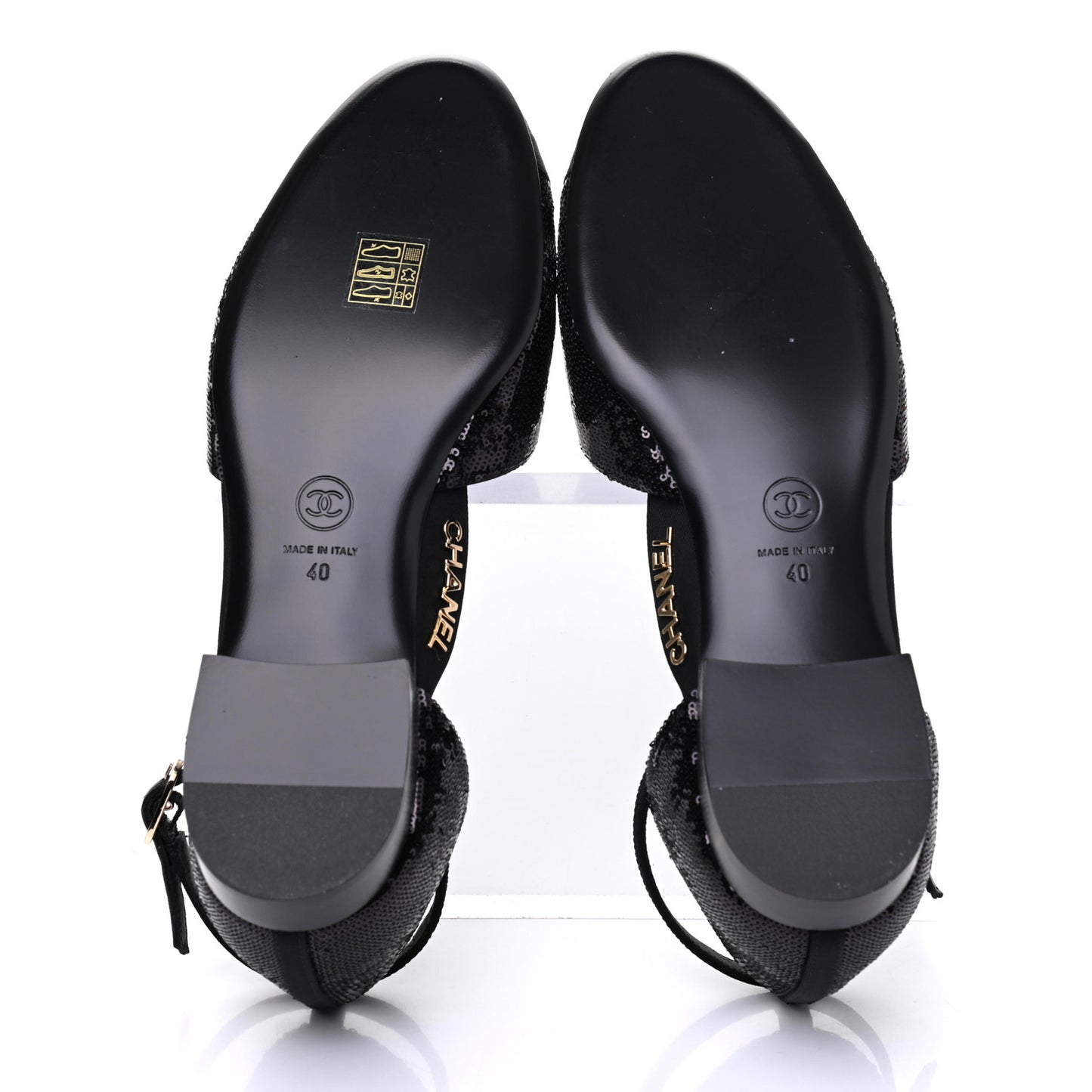 Sequin Grosgrain CC Cap Toe Ankle Flat 40 Black