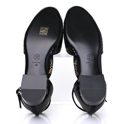 Chanel Sequin Grosgrain CC Cap Toe Ankle Flat 40 Black 5 of 9