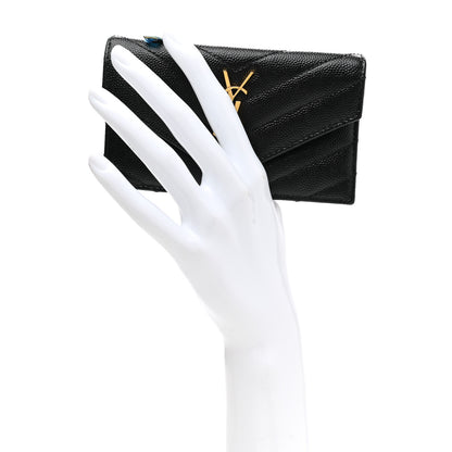 Saint Laurent Grain De Poudre Matelasse Chevron Monogram Compact Wallet Black 2 of 6