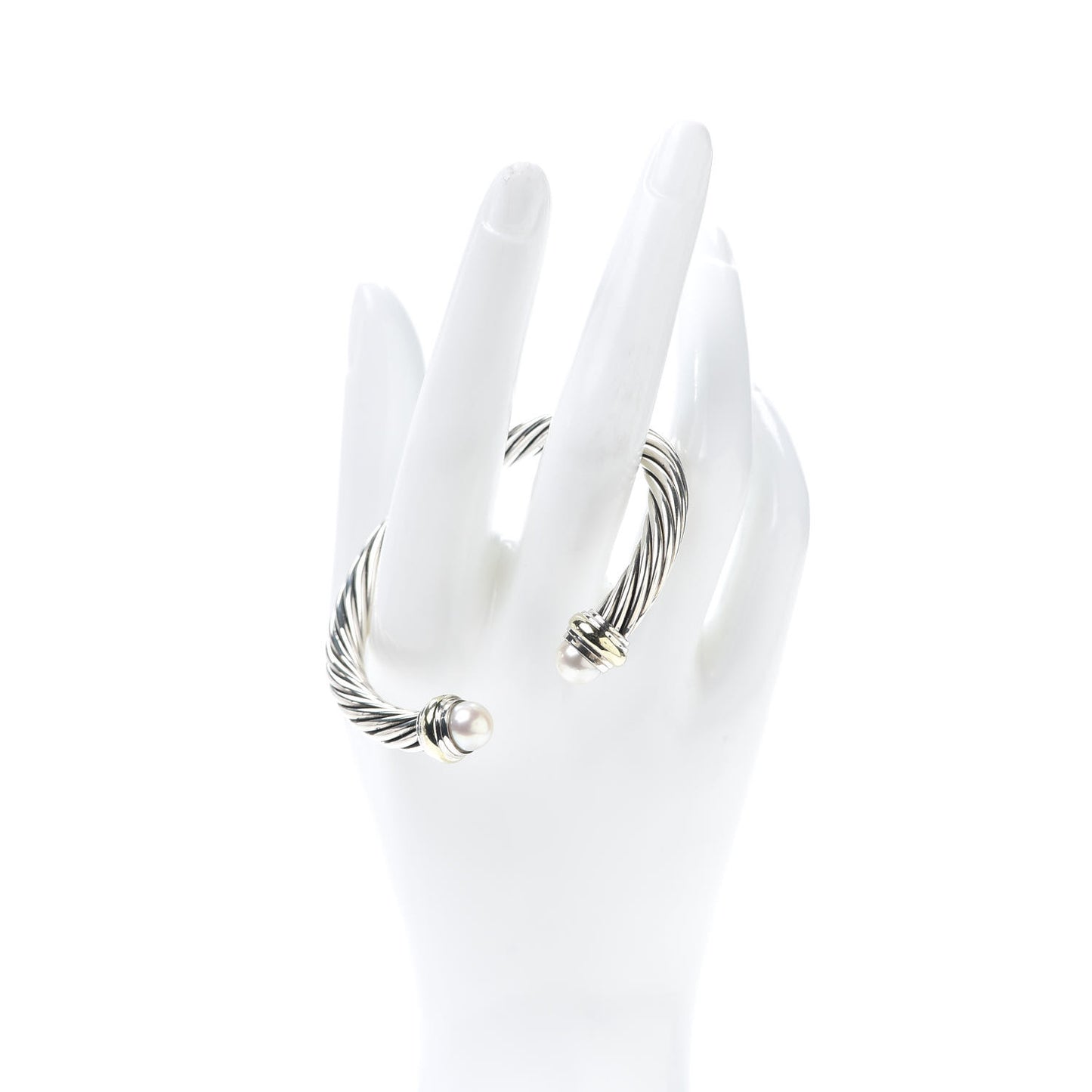 Sterling Silver 14K Yellow Gold Pearl 7mm Cable Classics Bracelet