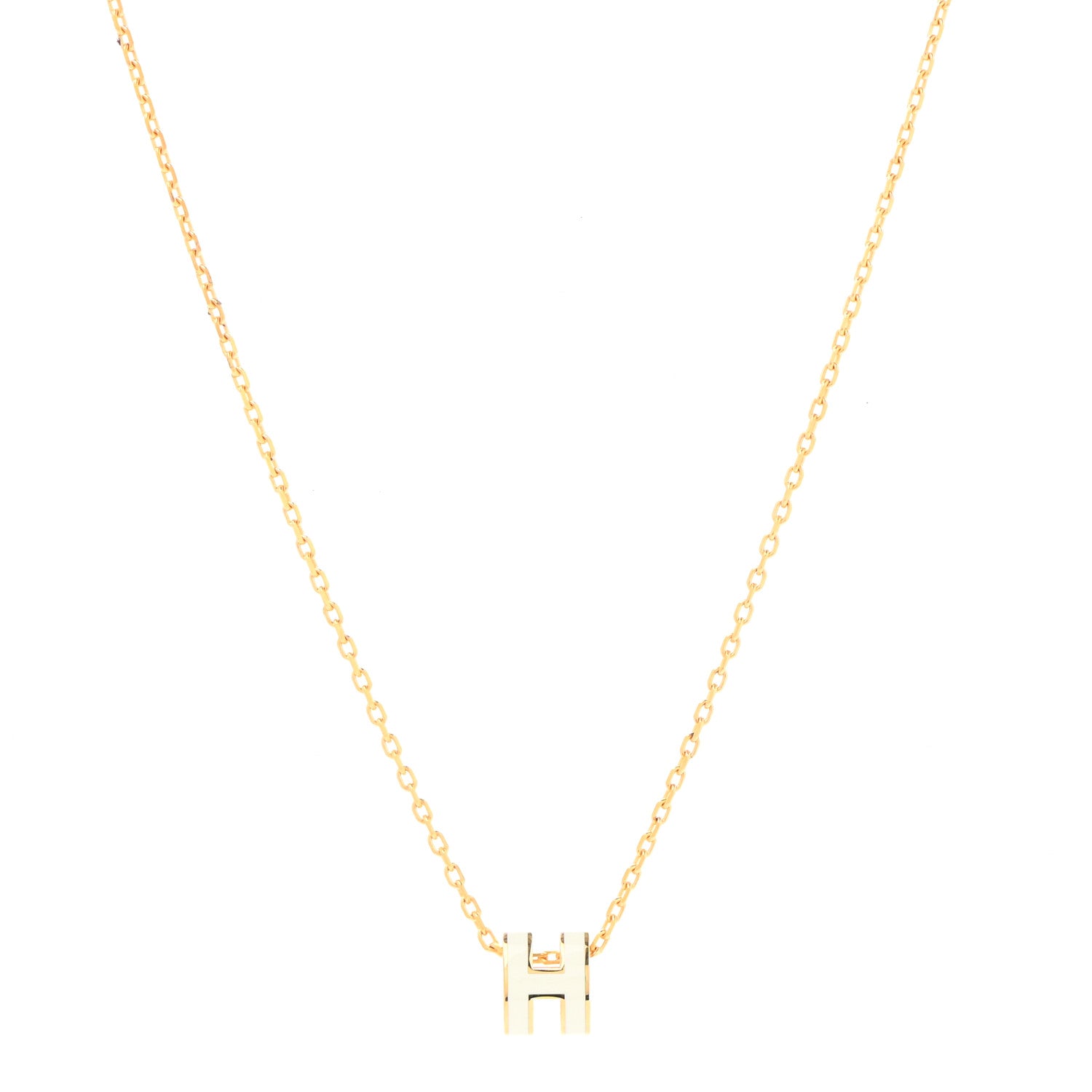 Hermes Lacquered Gold Mini Pop H Pendant Necklace White 1 of 7
