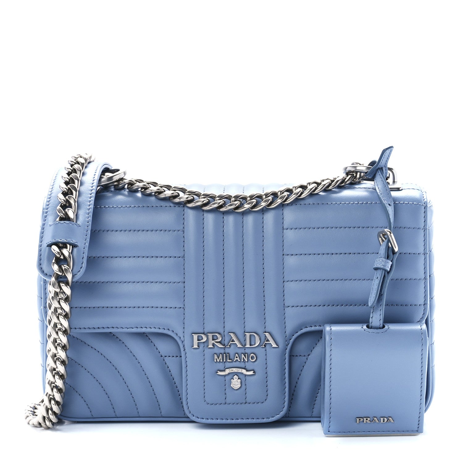 Prada Soft Calfskin Impunture Diagramme Medium Chain Flap Shoulder Bag Astrale 1 of 11