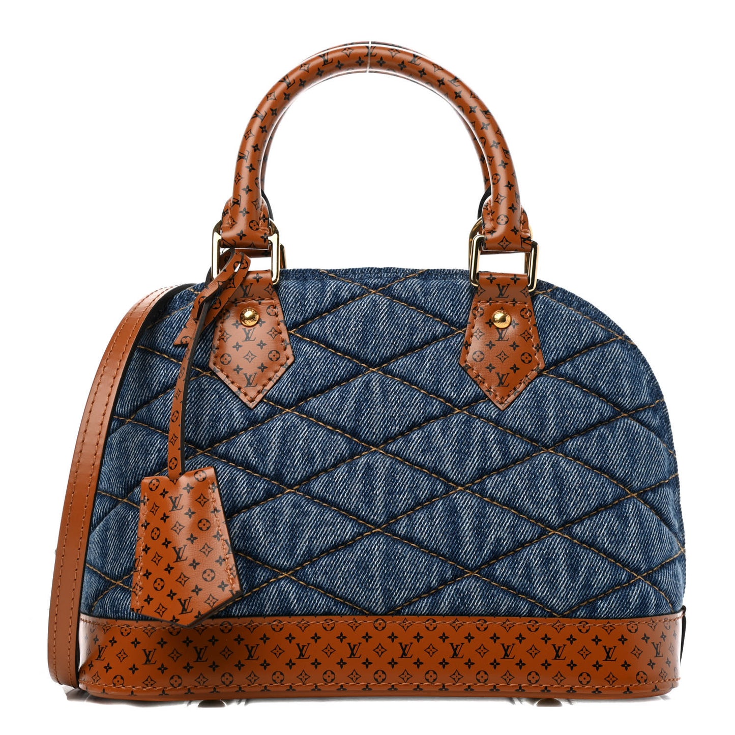 Denim Calfskin Reverse Monogram Malletage Alma BB Blue