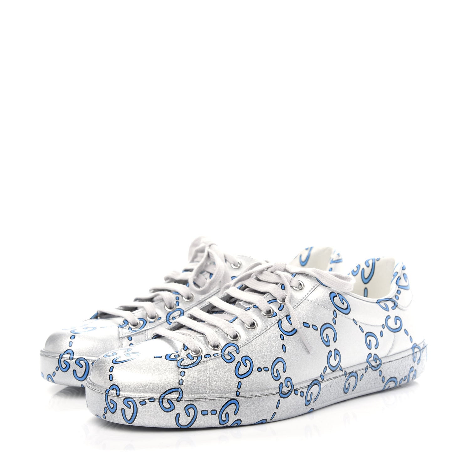 Miro Rubber Wax GucciGhost Print Mens New Ace Sneakers 8.5 Silver