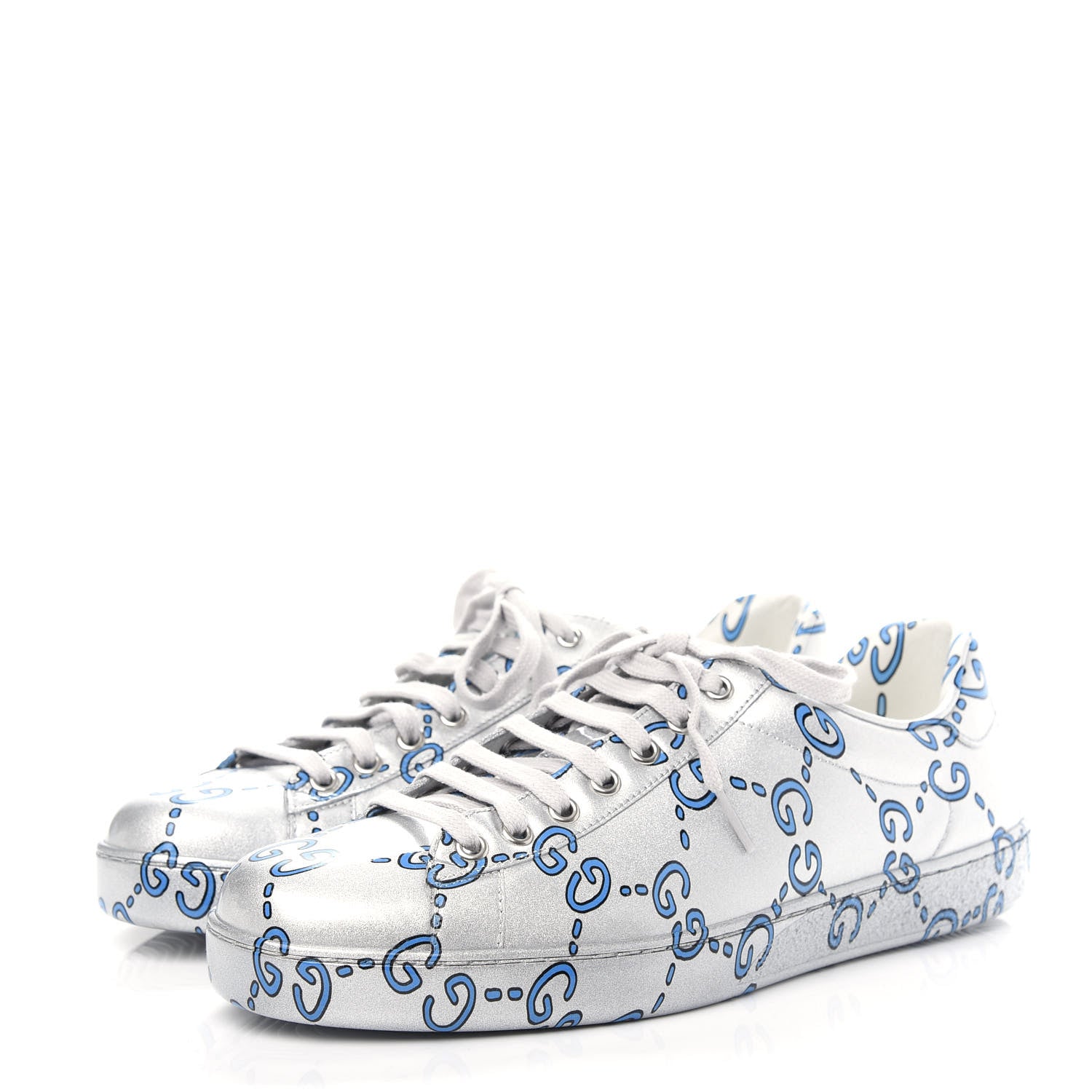 Gucci Miro Rubber Wax GucciGhost Print Mens New Ace Sneakers 8.5 Silver 3 of 12
