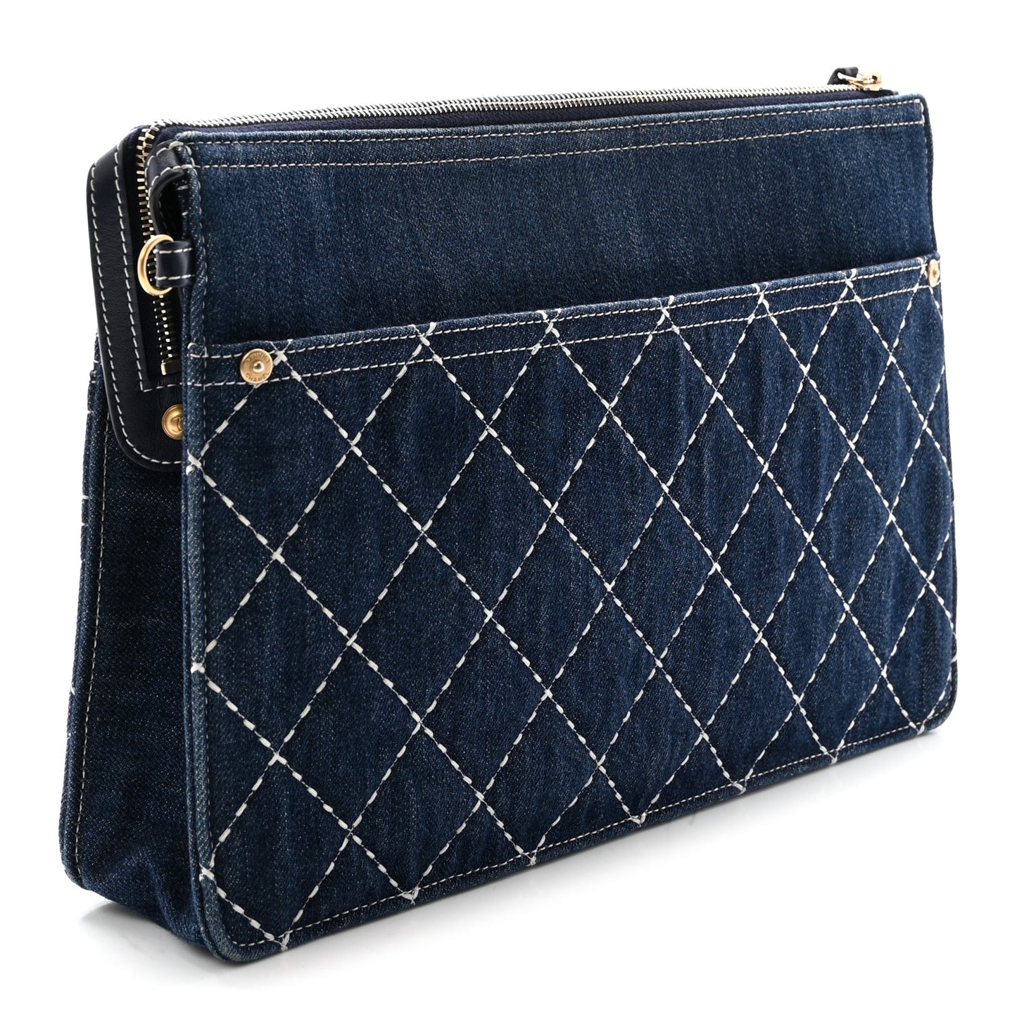 Denim Quilted Zipped Clutch Blue
