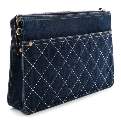 Chanel Denim Quilted Zipped Clutch Blue 4 of 8