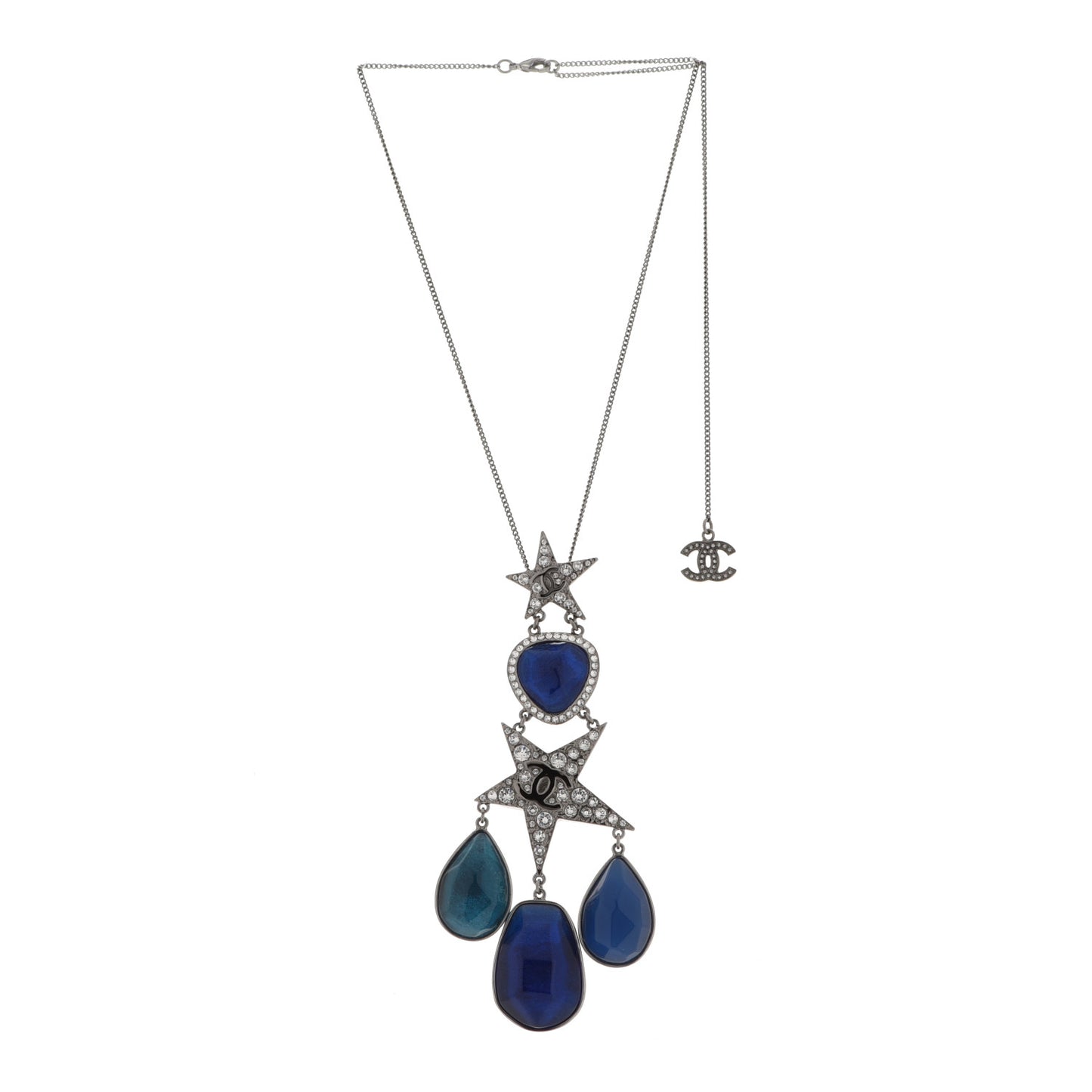 Crystal Resin CC Star Drop Necklace Silver Blue