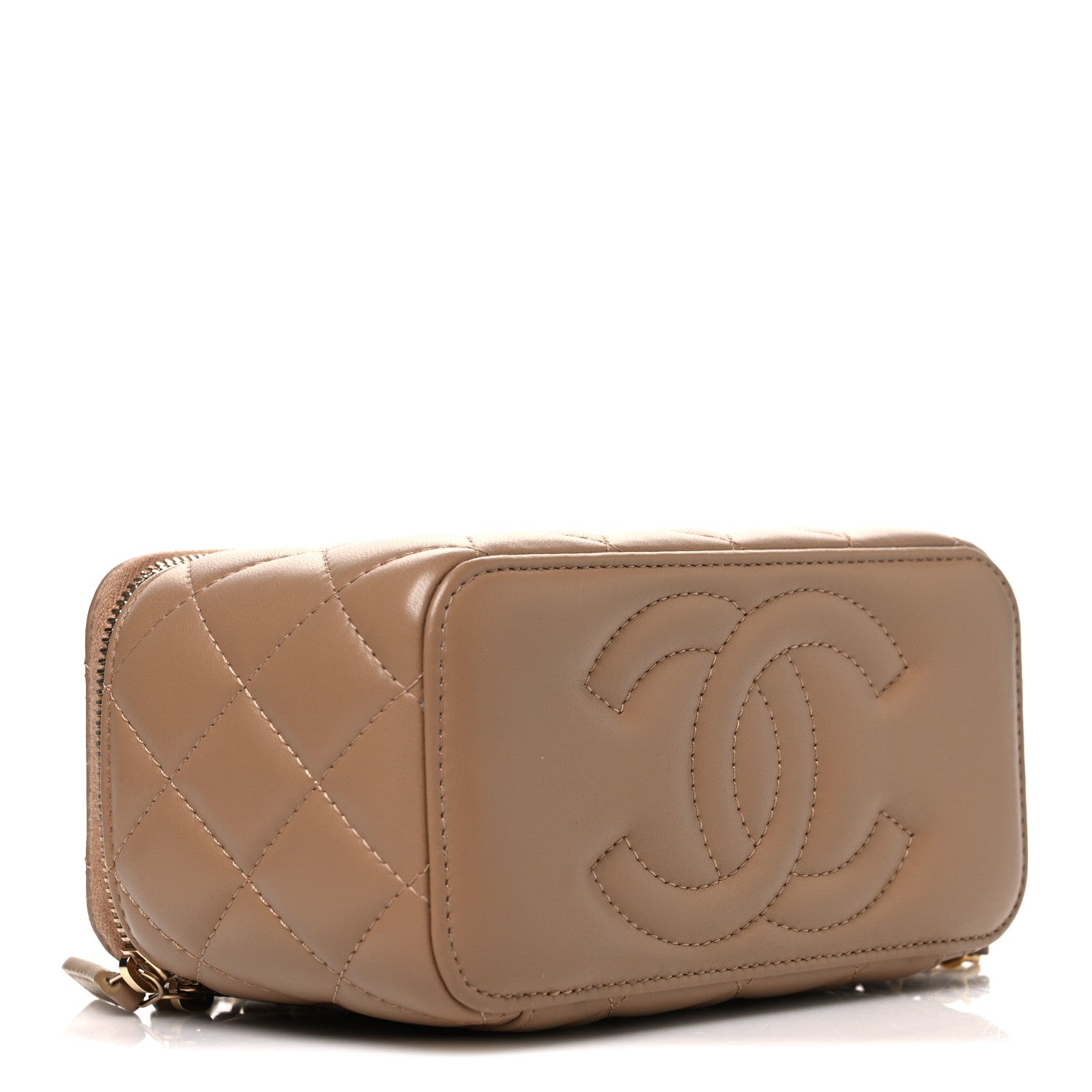 Chanel Lambskin Quilted Pearl Crush Small Vanity Case With Chain Beige 4 of 11