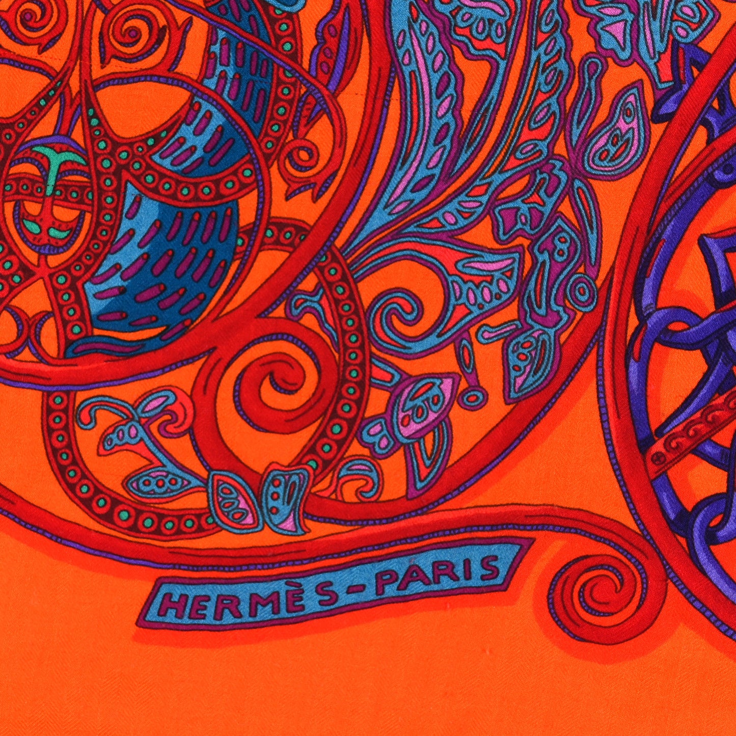 Cashmere Silk La Charmante Aux Animaux Scarf Shawl 140 Rouge Vif Orange Petrole
