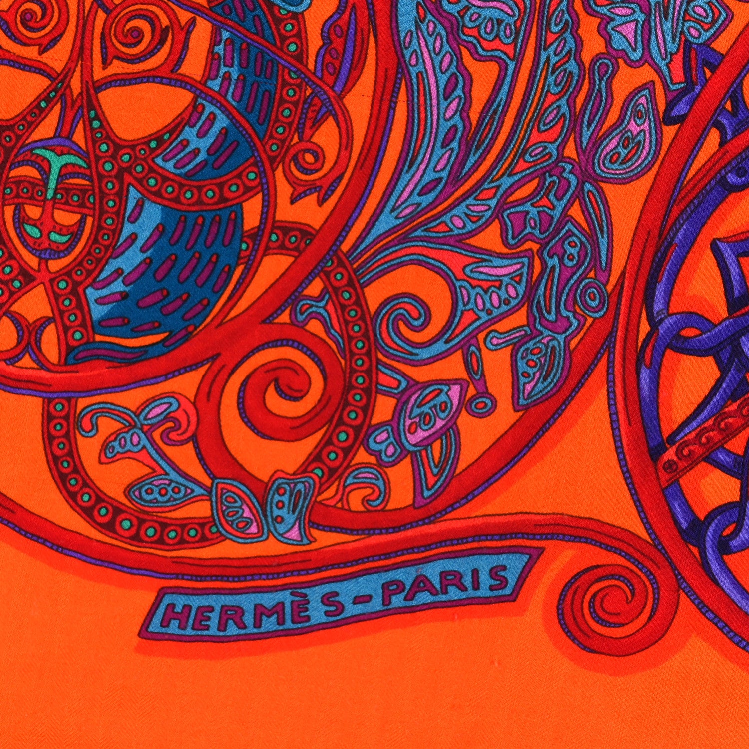 Hermes Cashmere Silk La Charmante Aux Animaux Scarf Shawl 140 Rouge Vif Orange Petrole 2 of 3