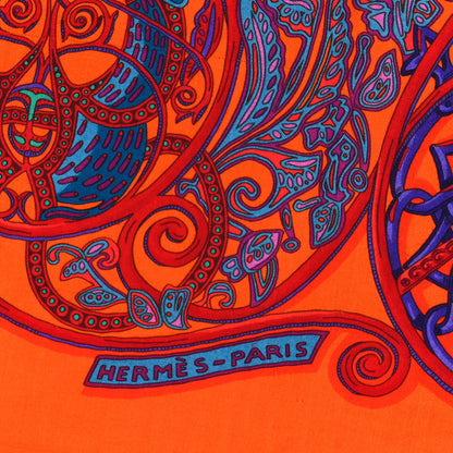 Hermes Cashmere Silk La Charmante Aux Animaux Scarf Shawl 140 Rouge Vif Orange Petrole 2 of 3