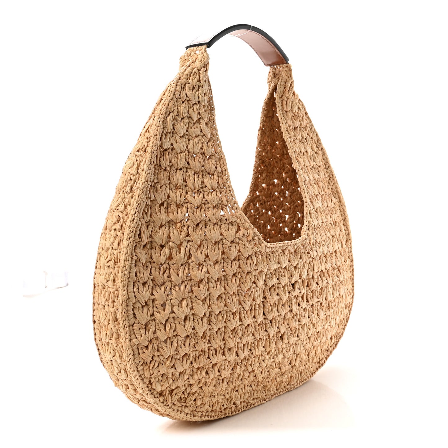 Raffia Calfskin Triomphe Panier Hobo Bag Natural Tan