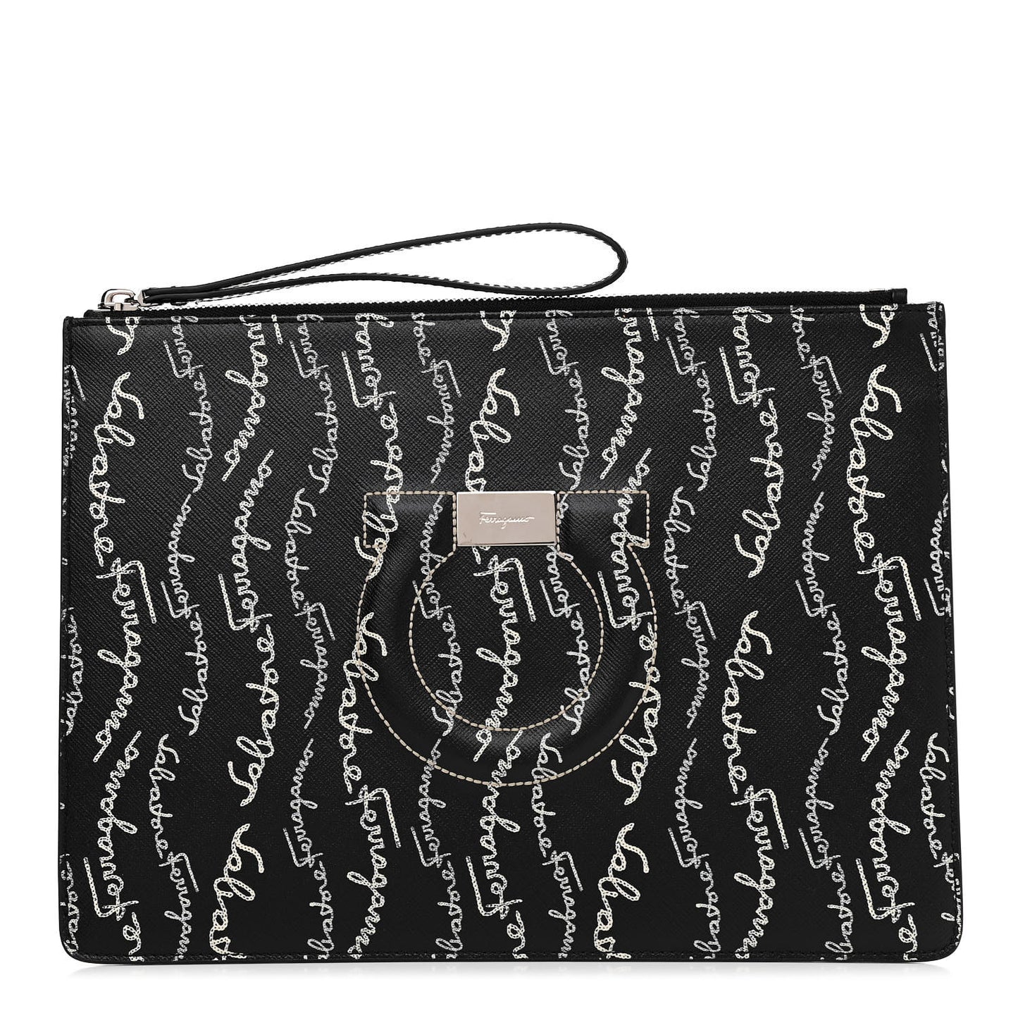 Printed Calfskin Logo Pouch Black