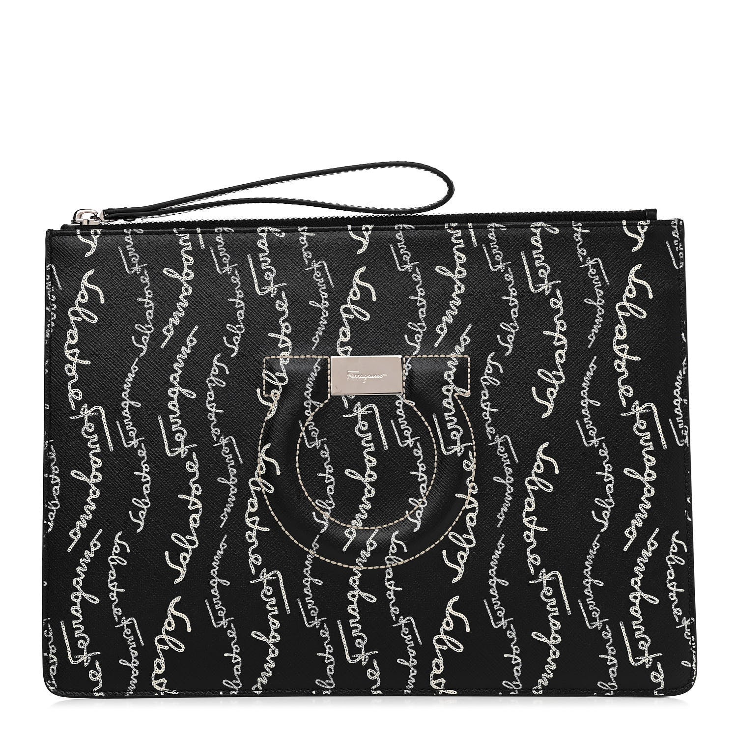 Salvatore Ferragamo Printed Calfskin Logo Pouch Black 1 of 7