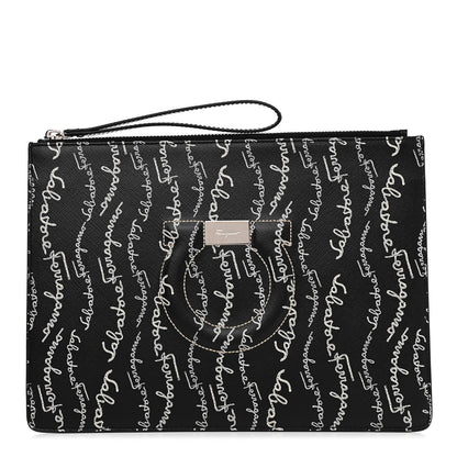 Salvatore Ferragamo Printed Calfskin Logo Pouch Black 1 of 7
