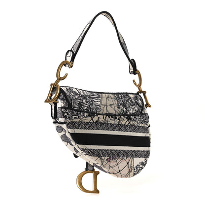 Christian Dior Canvas Embroidered Around the World Saddle Bag Blue 3 of 11