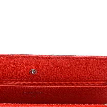 Chanel Caviar Chevron Quilted Wallet On Chain WOC Red 9 of 18