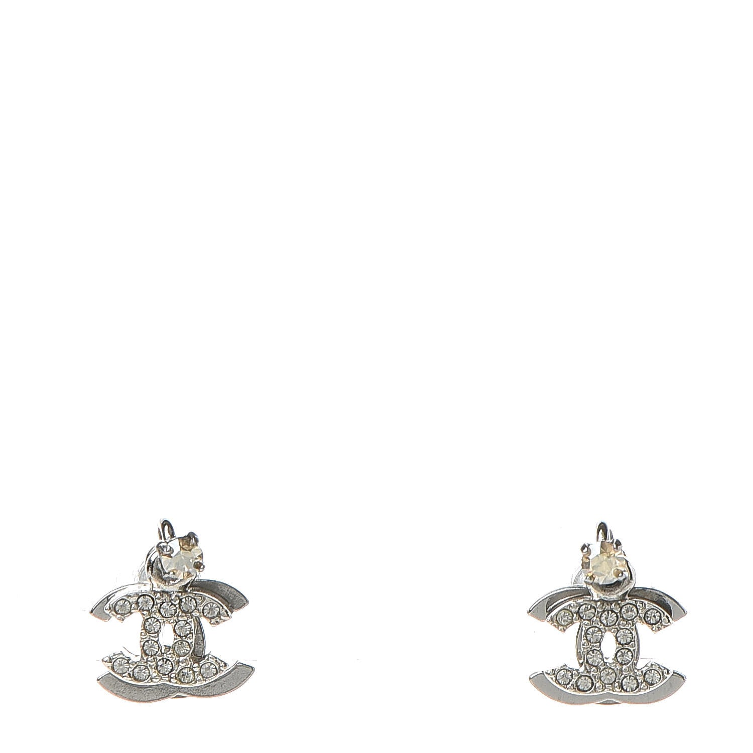 Chanel Ruthenium Crystal Double CC Earrings Silver 1 of 4
