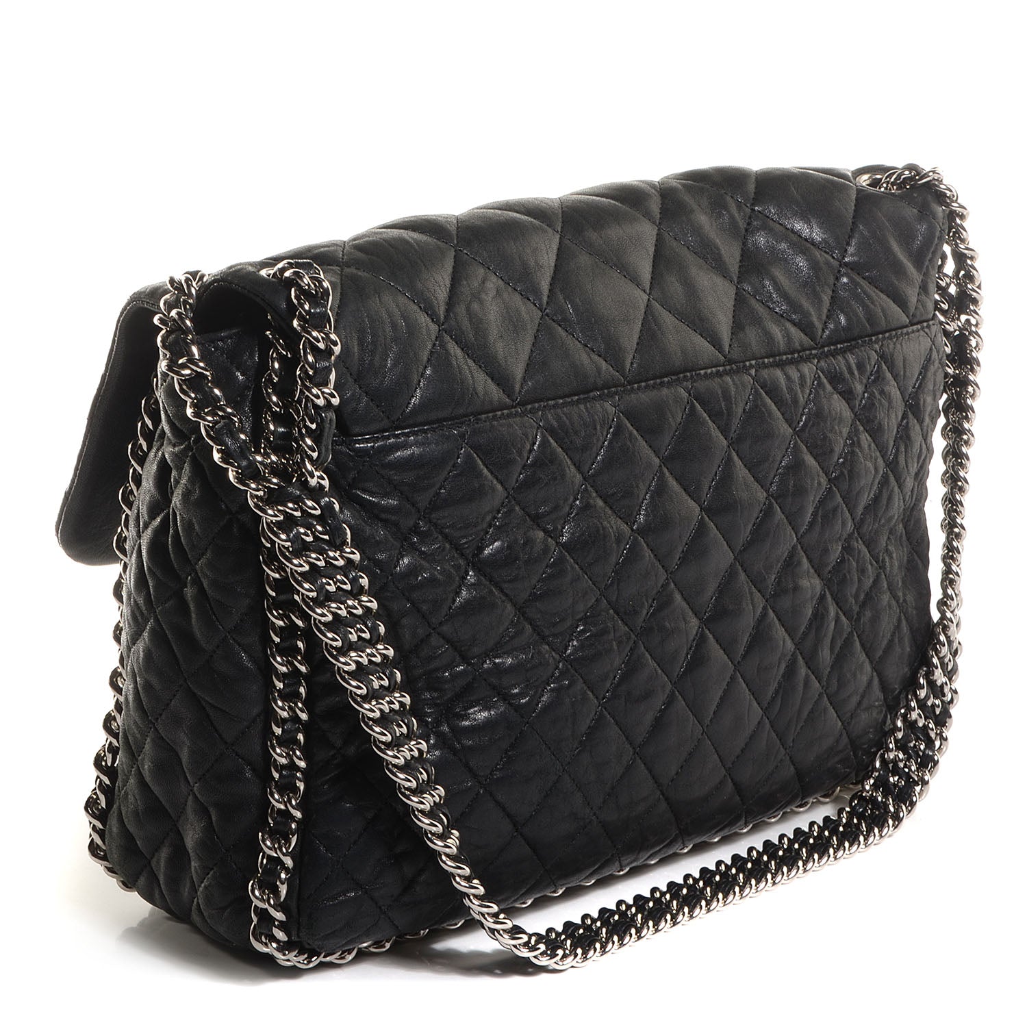 Chanel Crumpled Lambskin Chain Around Maxi Flap Bag Black 3 of 7