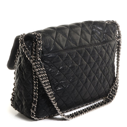 Chanel Crumpled Lambskin Chain Around Maxi Flap Bag Black 3 of 7