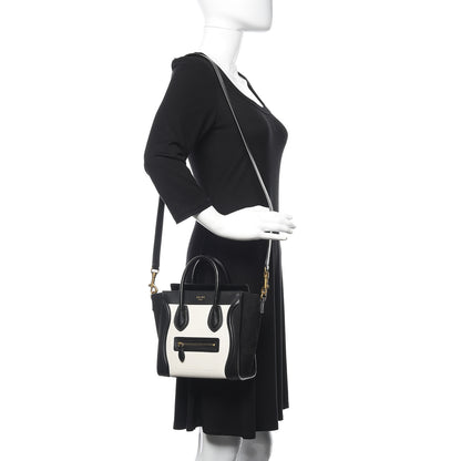 Celine Bullhide Calfskin Nubuck Bi-Color Nano Luggage Black White 2 of 10