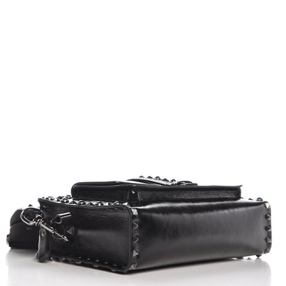 Valentino Garavani Craquele Calfskin Small Guitar Strap Rockstud Rolling Flap Pocket Shoulder Bag Black 3 of 9