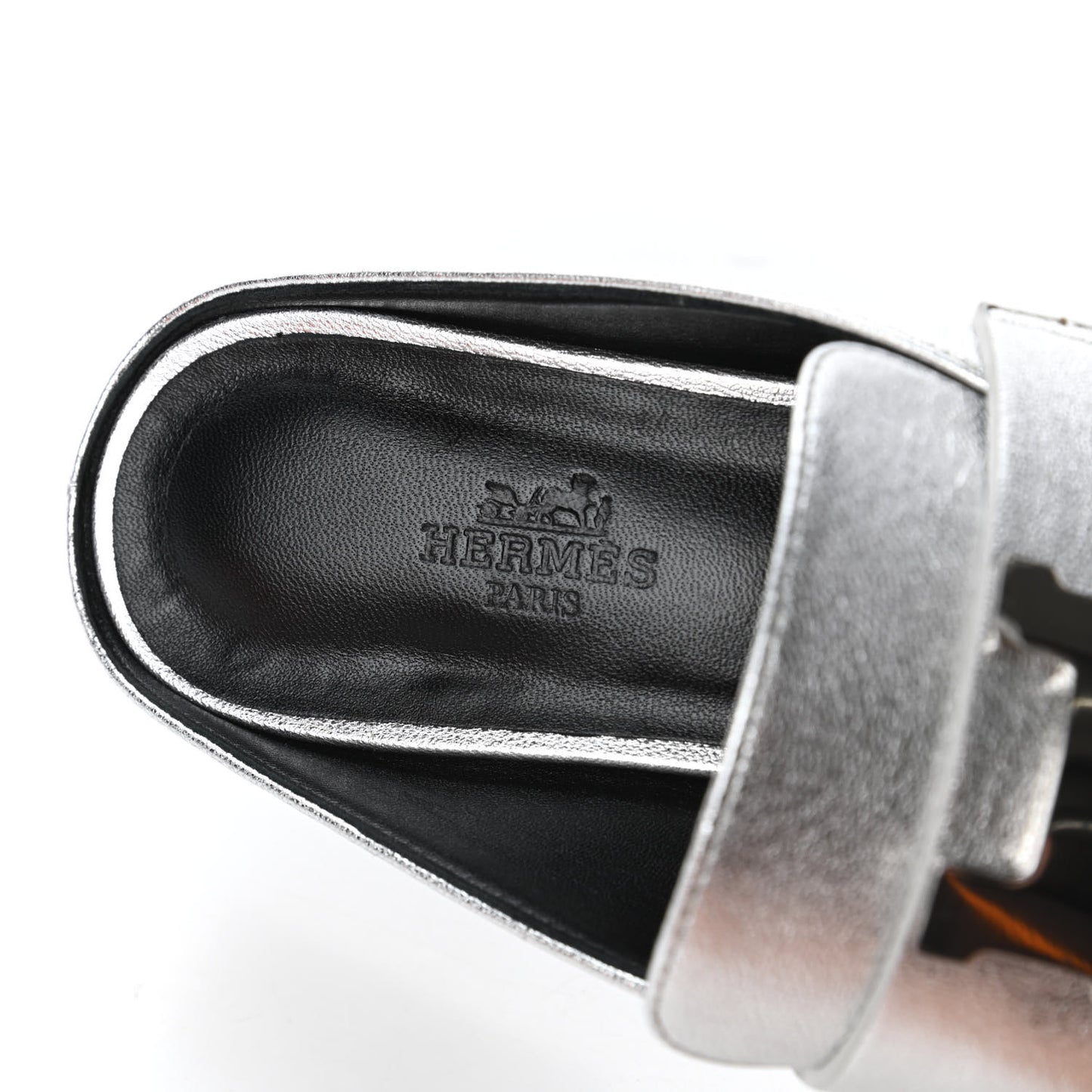 Metallic Goatskin Rivoli Mules 36 Gris Argente