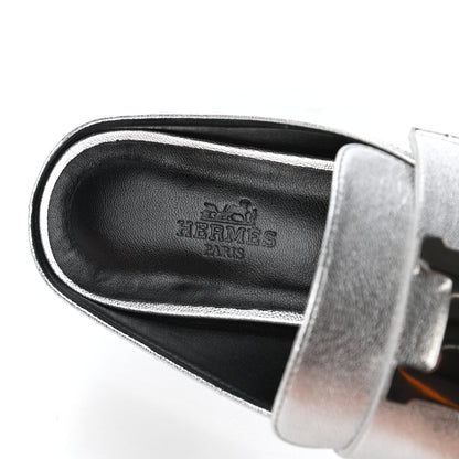 Hermes Metallic Goatskin Rivoli Mules 36 Gris Argente 7 of 9