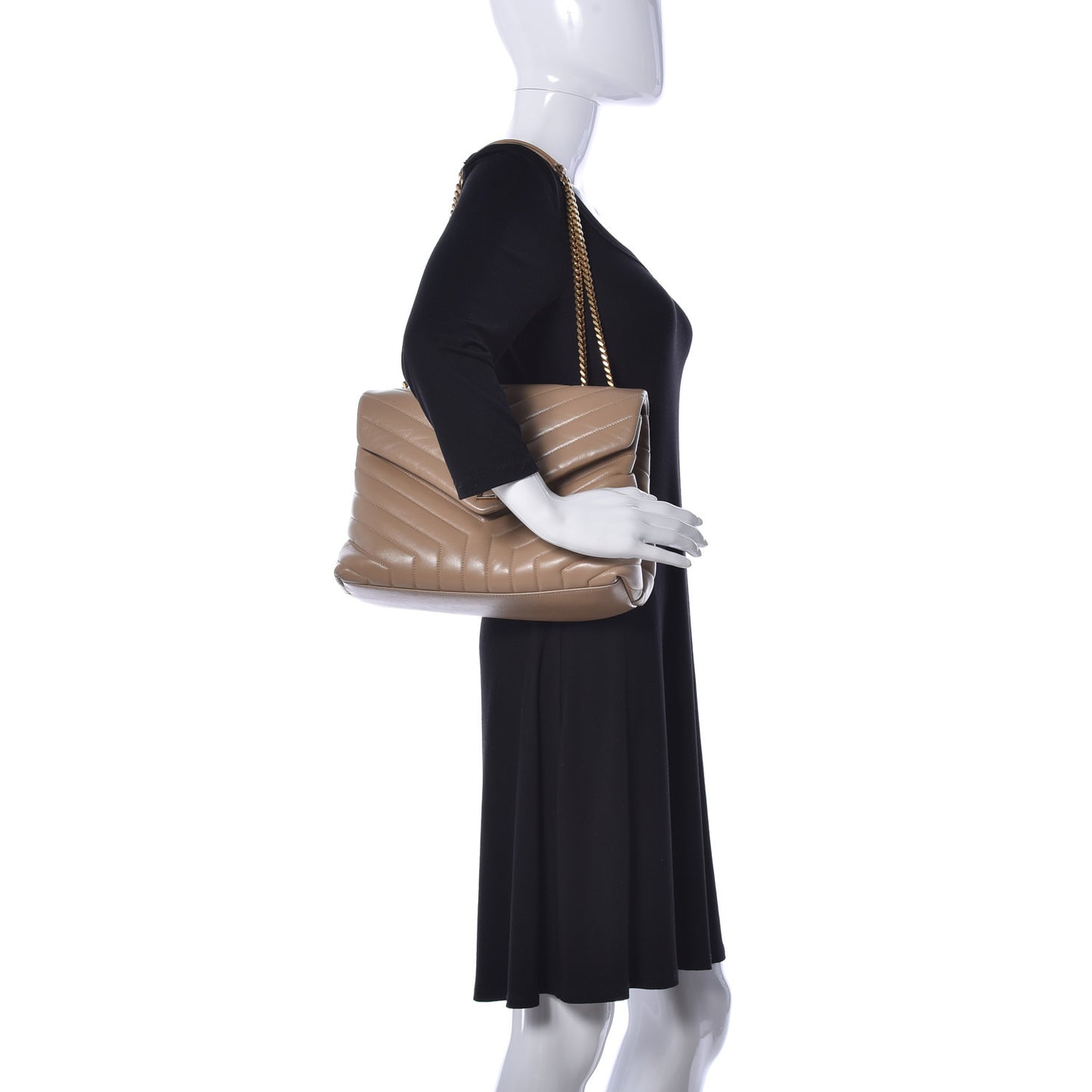 Calfskin Y Quilted Monogram Medium Loulou Chain Satchel Dark Latte