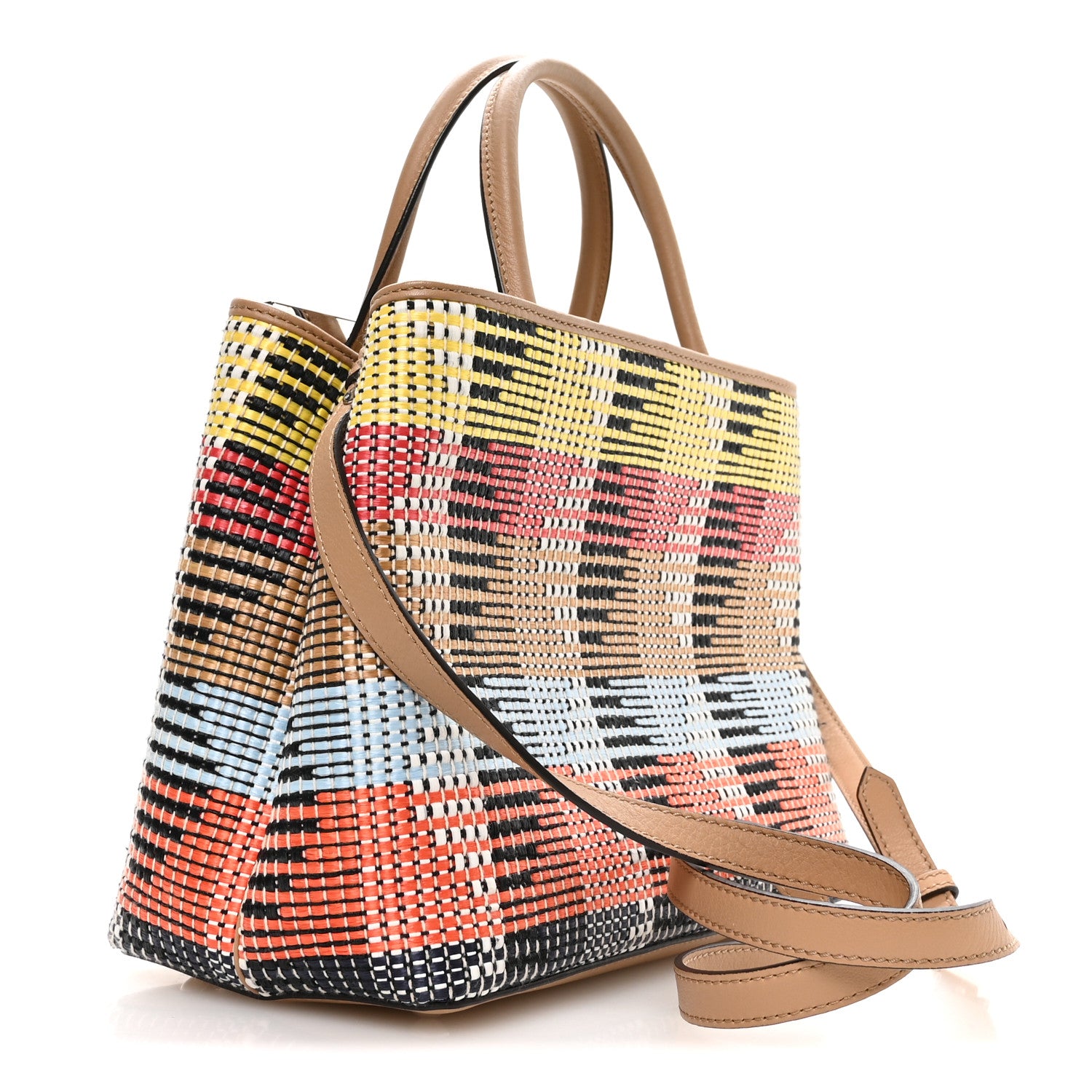 Fendi Woven Raffia Vitello Printed Petite 2Jours Tote Multicolor 3 of 10