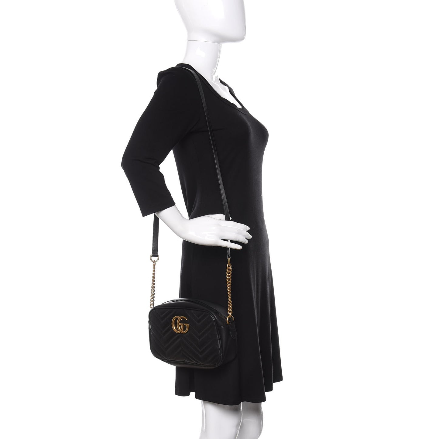 Calfskin Matelasse Small GG Marmont Chain Shoulder Bag Black