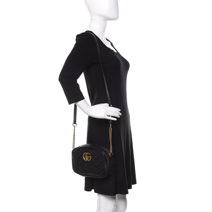 Gucci Calfskin Matelasse Small GG Marmont Chain Shoulder Bag Black 2 of 12