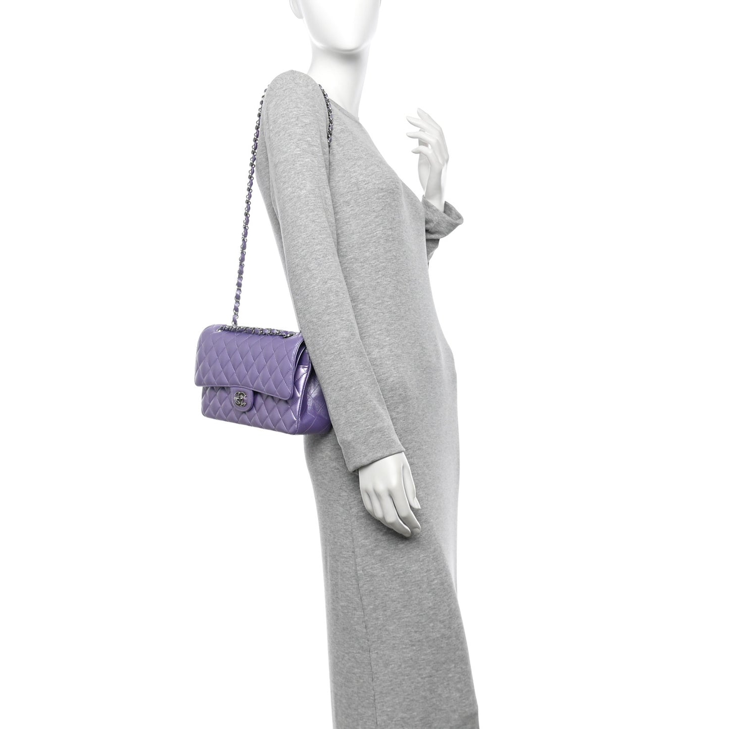Metallic Lambskin Quilted Medium Double Flap Purple