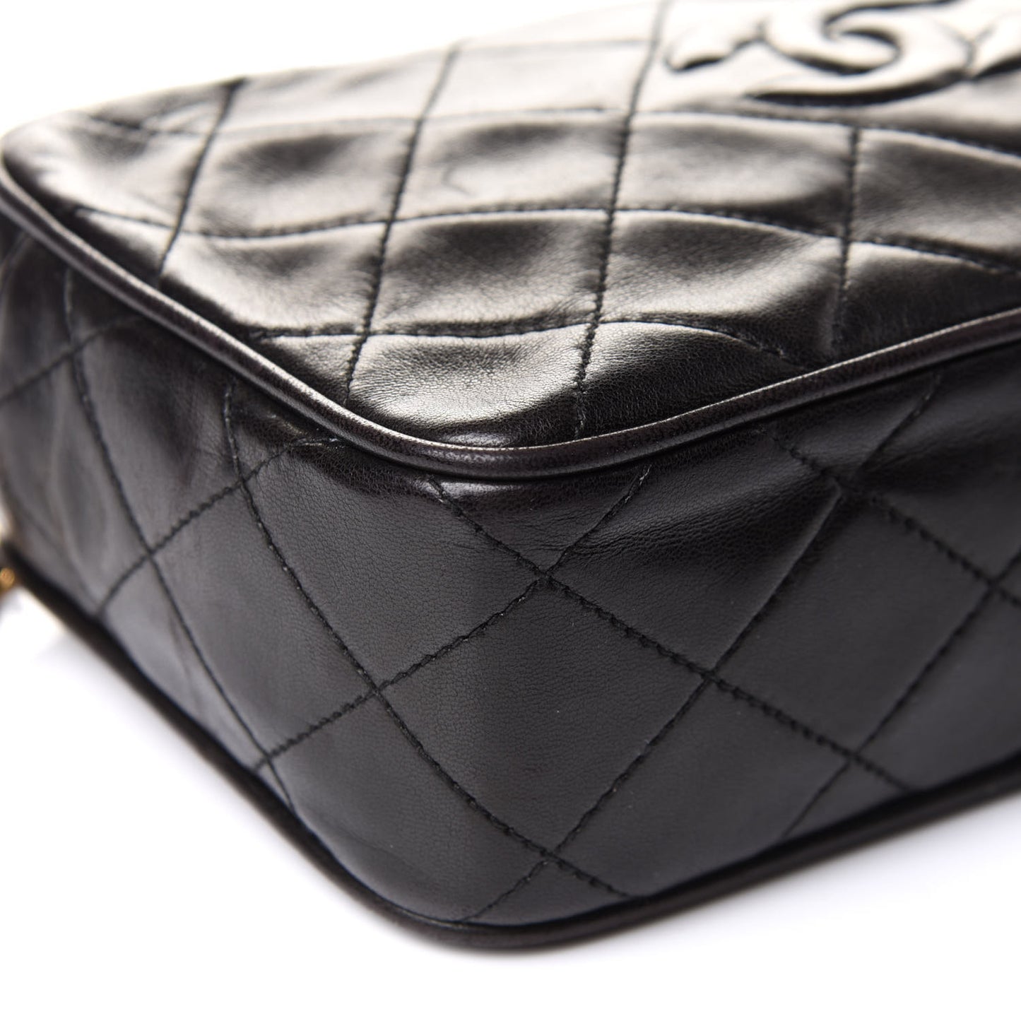 Lambskin Quilted Tassel Camera Case Black