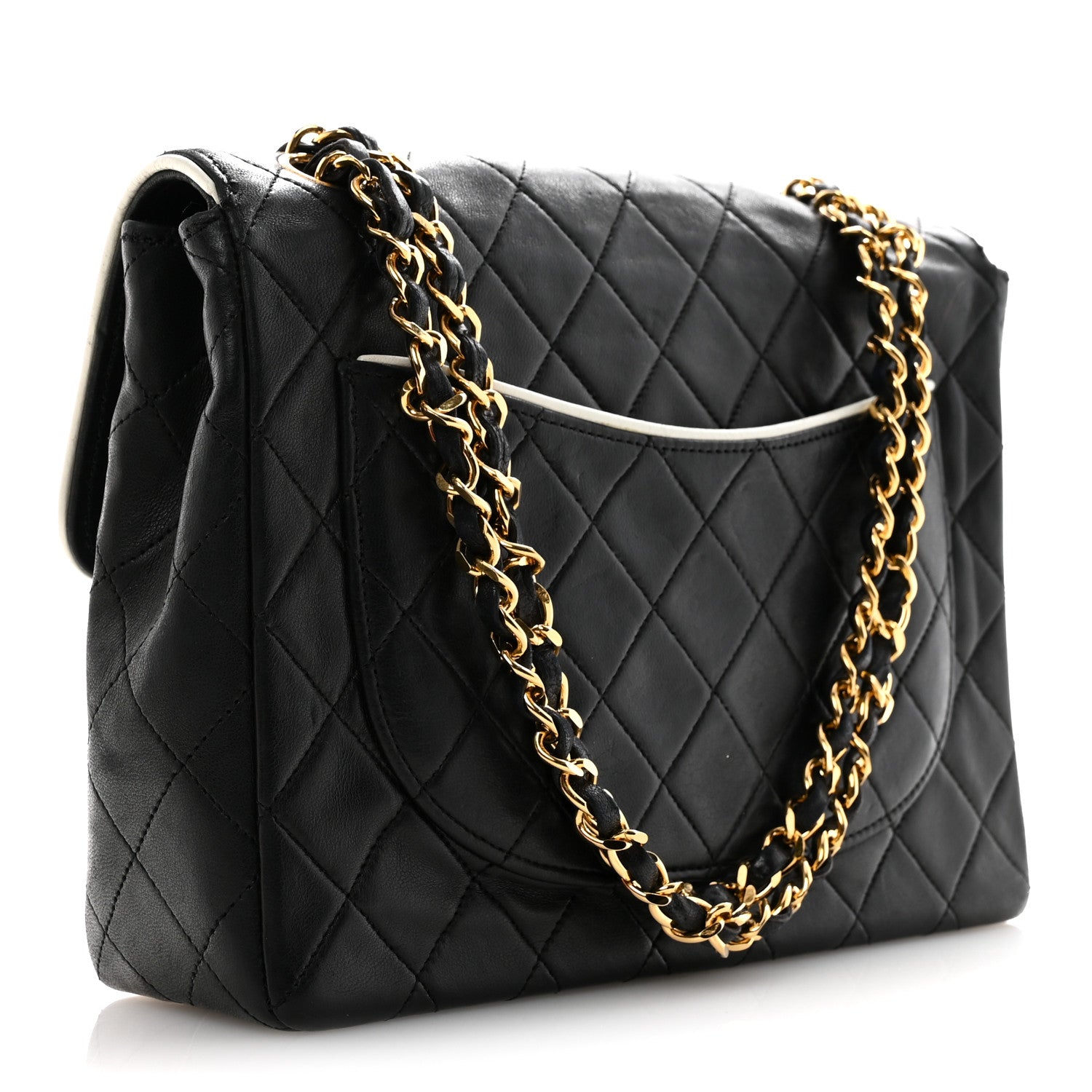 Chanel Lambskin Quilted Single Flap Black White 3 of 15