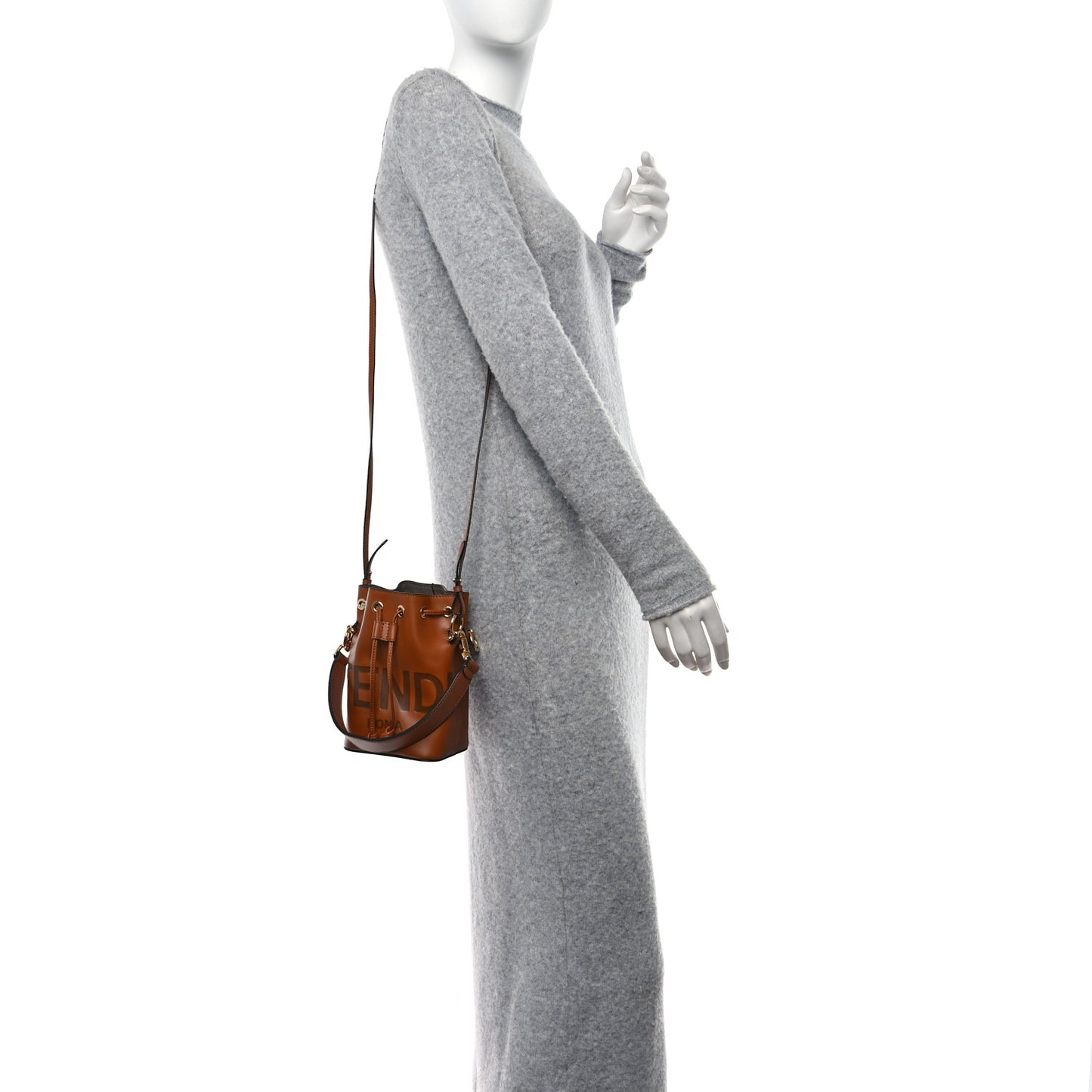 Vitello King F is Fendi Logo Embossed Mini Mon Tresor Bucket Bag Cuoio