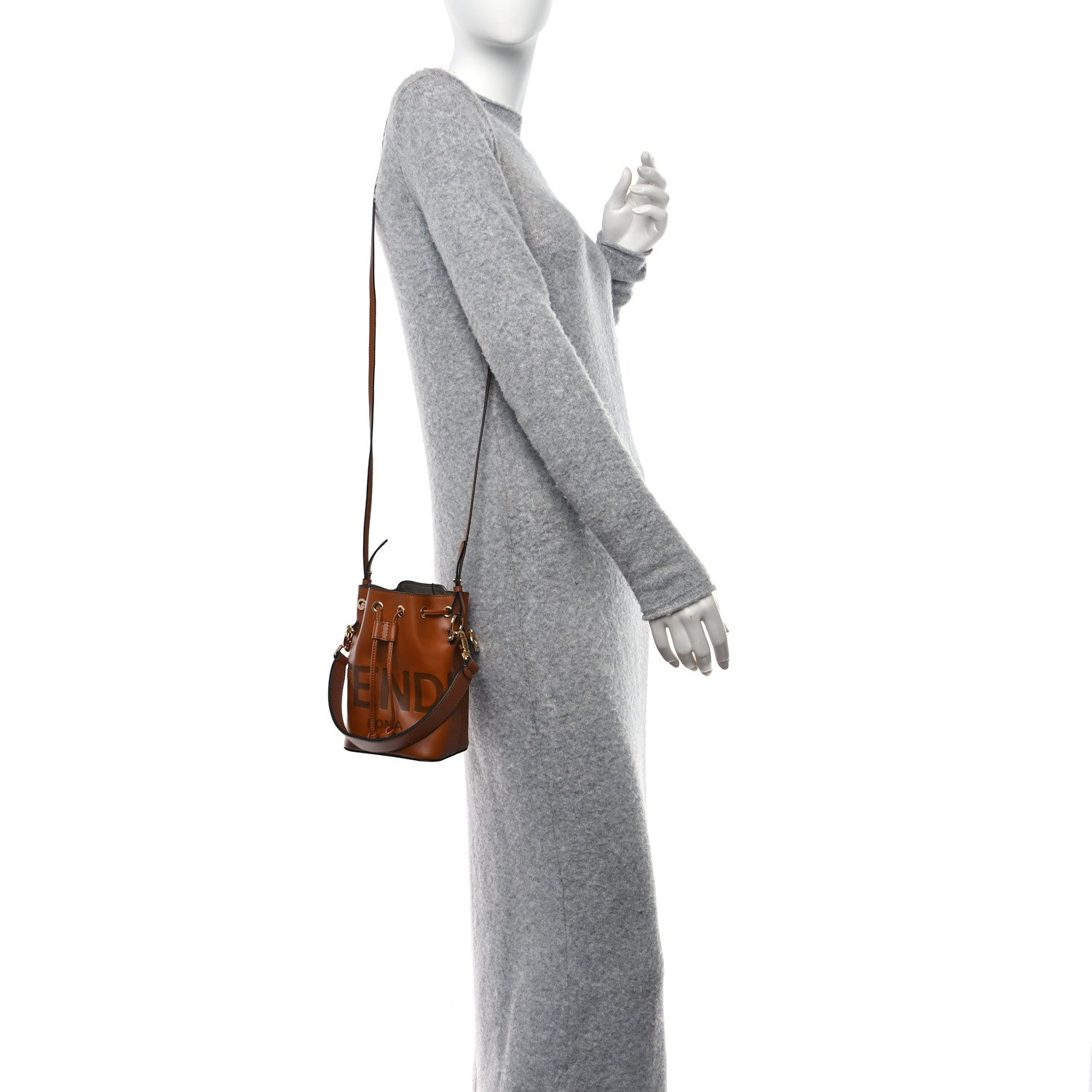Fendi Vitello King F is Fendi Logo Embossed Mini Mon Tresor Bucket Bag Cuoio 2 of 11