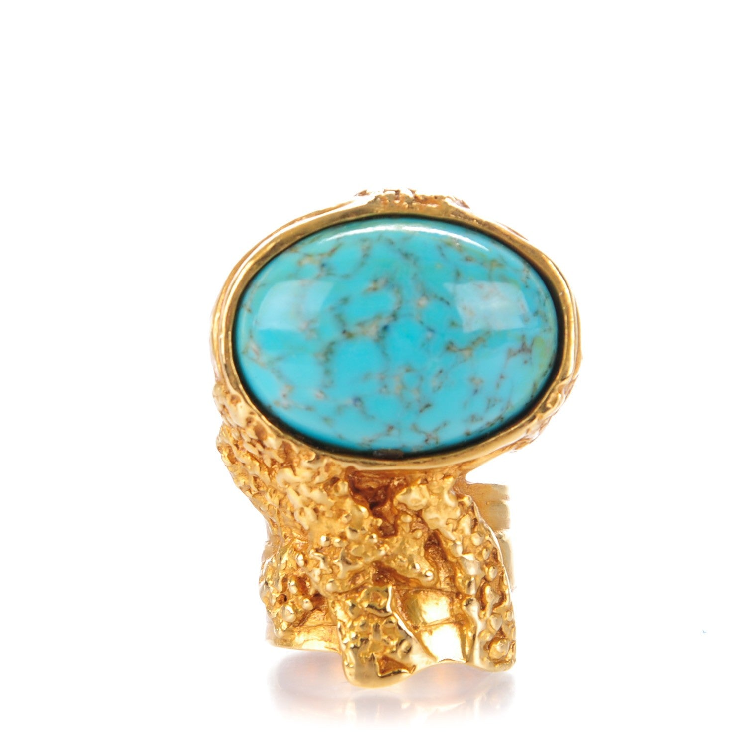 Saint Laurent Glass Cabochon Arty Ovale Ring 6 Gold Turquoise 1 of 4