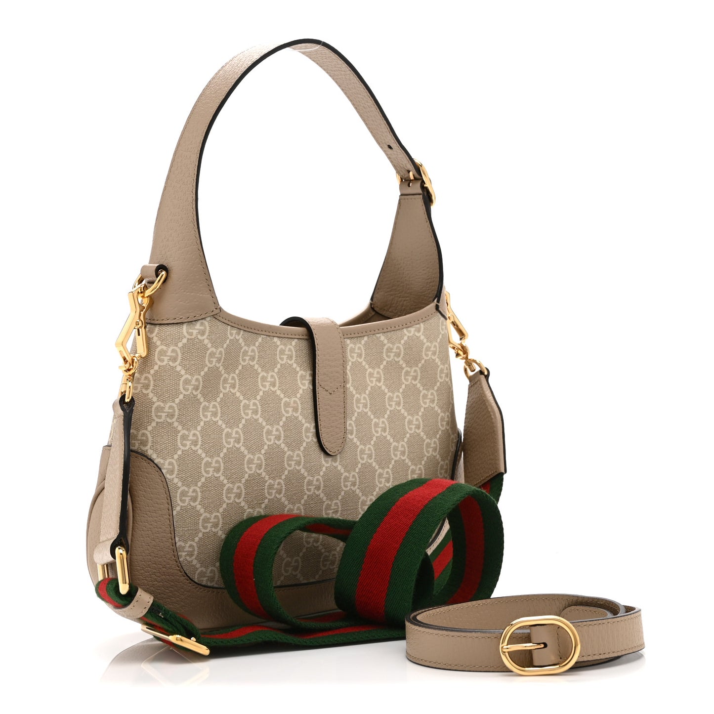 GG Supreme Monogram Textured Dollar Calfskin Web Small Jackie 1961 Hobo Beige Mystic White Oatmeal