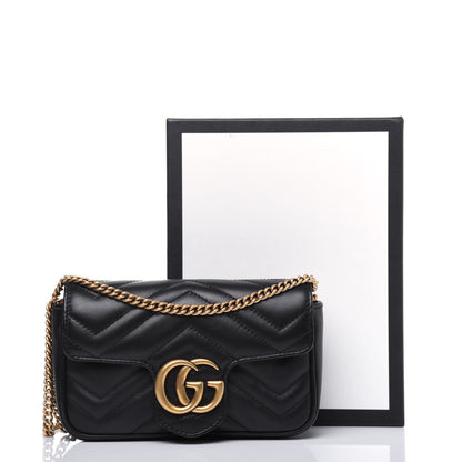Gucci Calfskin Matelasse Super Mini GG Marmont Shoulder Bag Black 12 of 12