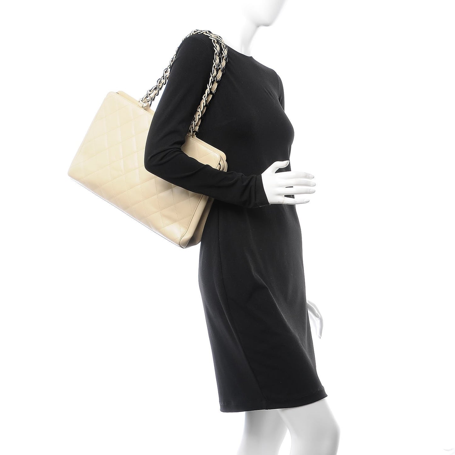 Lambskin Quilted Bekko Resin Shopper Tote Beige