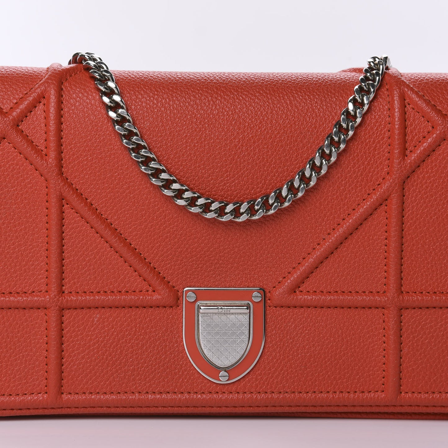 Grained Calfskin Diorama Wallet on Chain Pouch Red