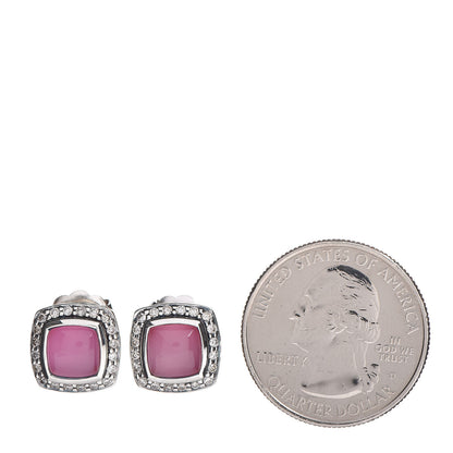 David Yurman Sterling Silver Diamond Rose Quartz 7mm Petite Albion Earrings 2 of 4